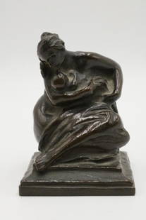 Robert Aitken (American 1878-1949) Bronze Group: Robert Ingersoll Aitken (American 1878-1949) Bronze Group. Depicting mother and child. Inscribed Aitken, "R.B.W". (Roman Bronze Works). Measures - 3 1/4" high x 2 1/4" square.