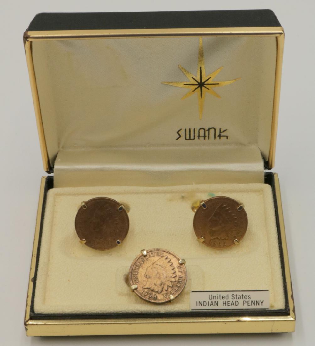 USA Indian Head Penny Cufflinks & Tie Set (1 of 2)