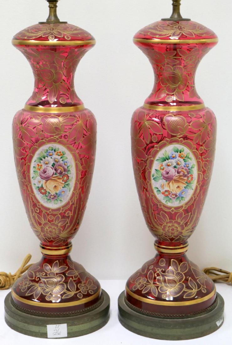 Pair of Bohemian Hand Painted Glass Lamps (1 of 4)