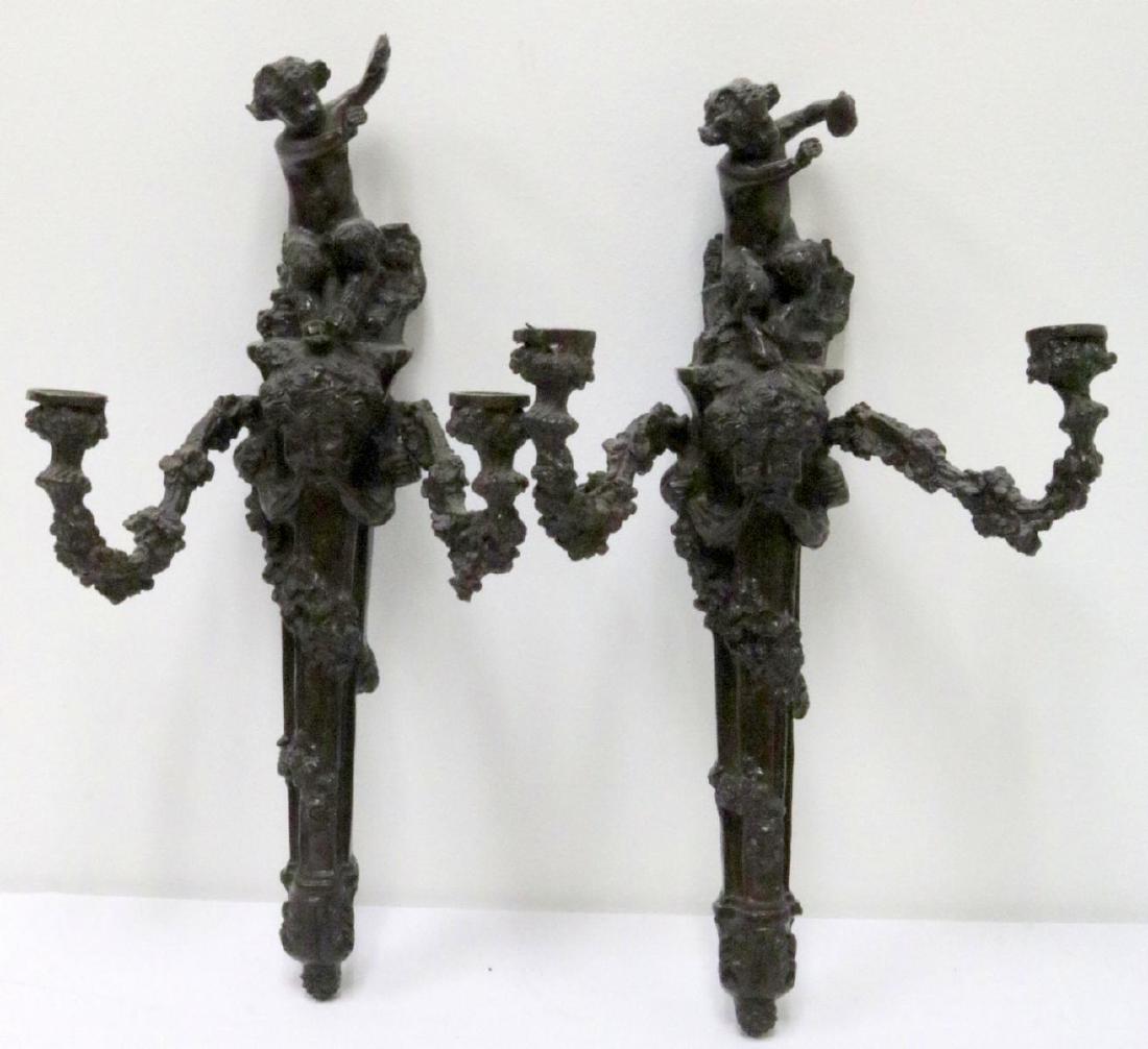Pair of French Bronze 2-Light Sconces (1 of 3)
