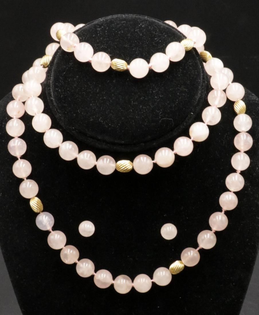 14Kt YG Rose Quartz Beaded Suite (1 of 4)