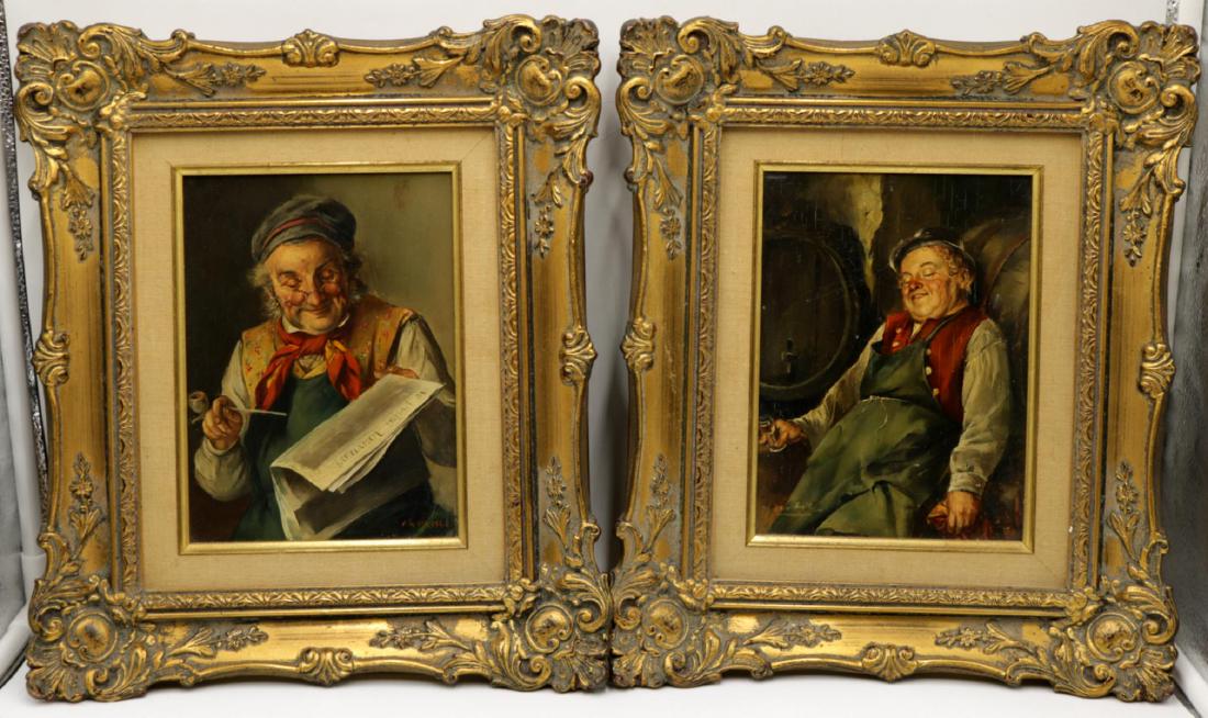 Pair of 19th C. German Oil Paintings on Board (1 of 5)