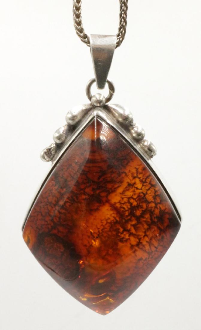 Sterling & Amber Pendant w/ Necklace (1 of 3)