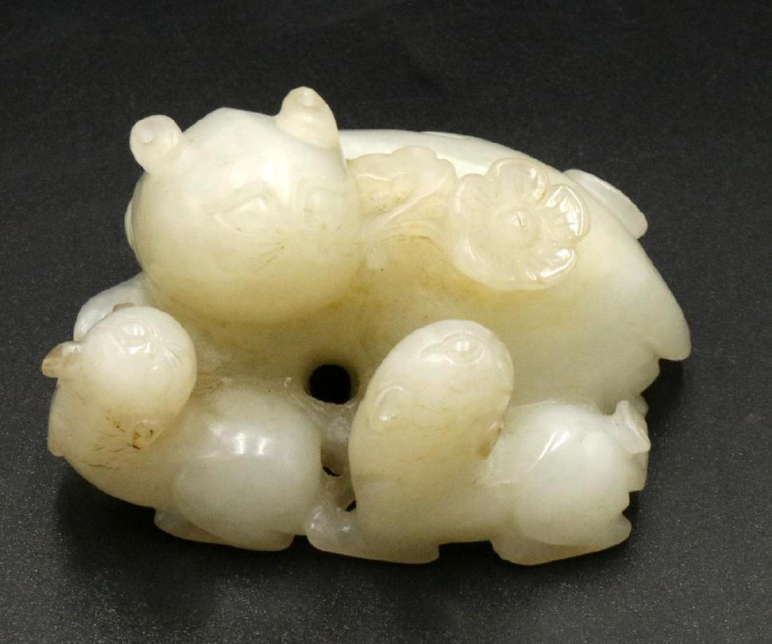 Chinese Carved White Jade Foo Dog Group (1 of 3)