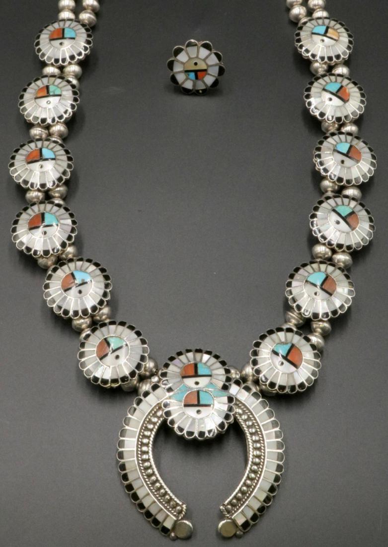 Native American Sterling & Inlaid Necklace & Ring Suite (1 of 6)