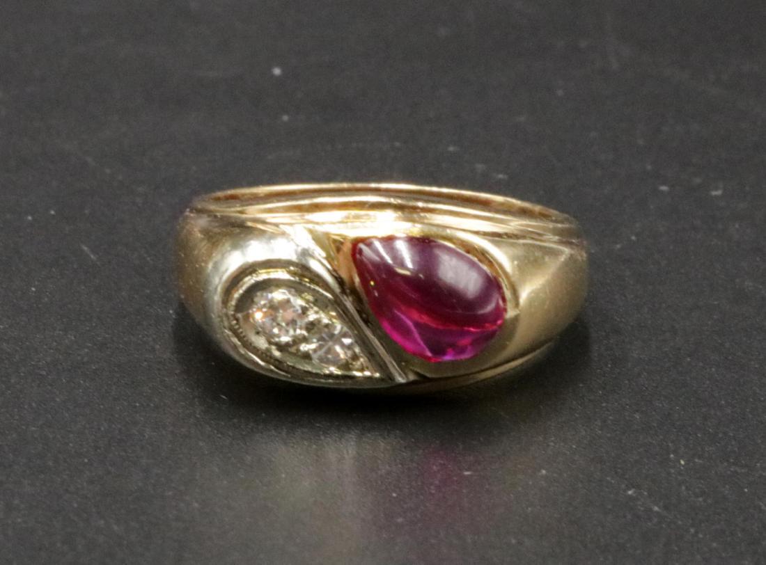14Kt Cabochon Ruby & Diamond Ring (1 of 3)