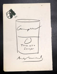 Attr. To Andy Warhol "Cambells Soup" Drawing: Attr. To Andy Warhol "Cambells Tomato Soup" Studio 54 Drawing. Measures - 11 1/2" x 8 1/4". Dated lower right.