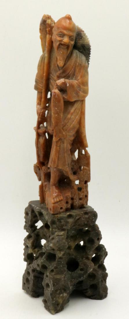Chinese Carved Soapstone Fisherman: Chinese Carved Soapstone Fisherman. Measures - 11 1/2" high.