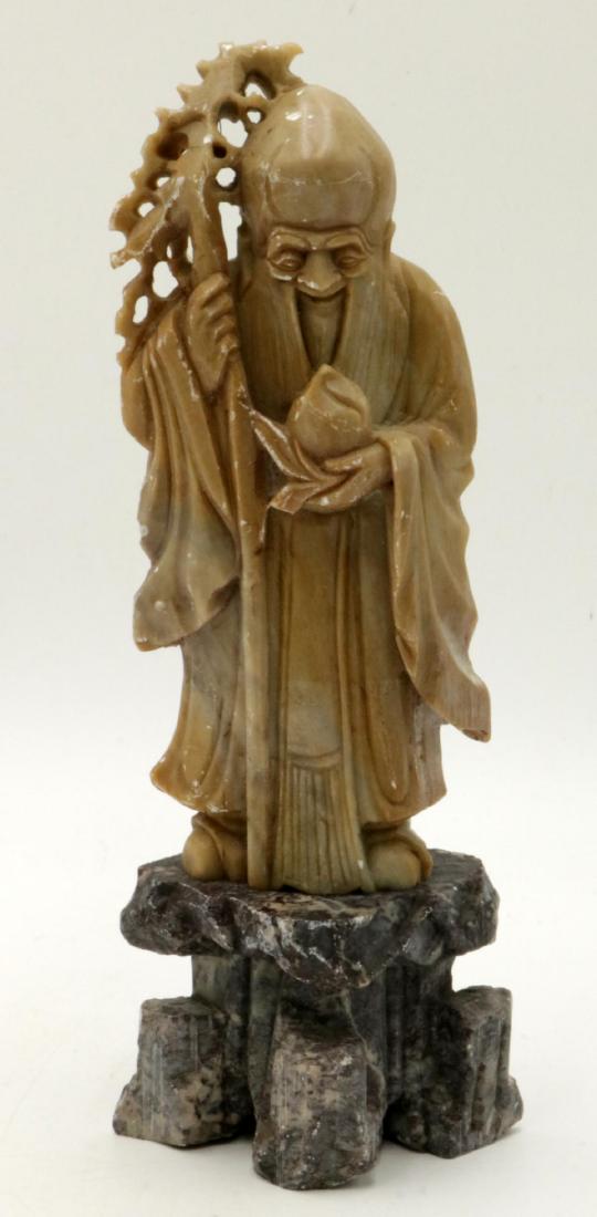 Chinese Carved Soapstone Immortal: Chinese Carved Soapstone Immortal. Measures - 8" high.
