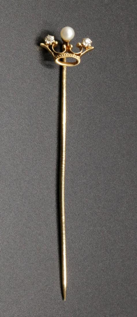14Kt Diamond & Pearl Pin (1 of 2)