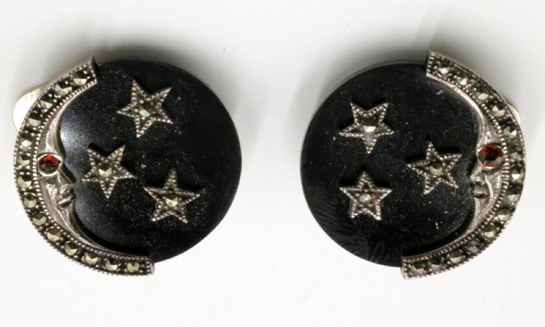 Sterling & Marcasite Earrings: Sterling Silver & Marcasite Earrings. Weight - 13.2 grams.