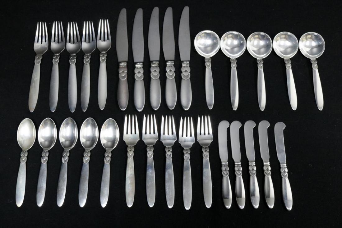 30 Pc. Georg Jensen "Cactus" Sterling Flatware Set (1 of 9)
