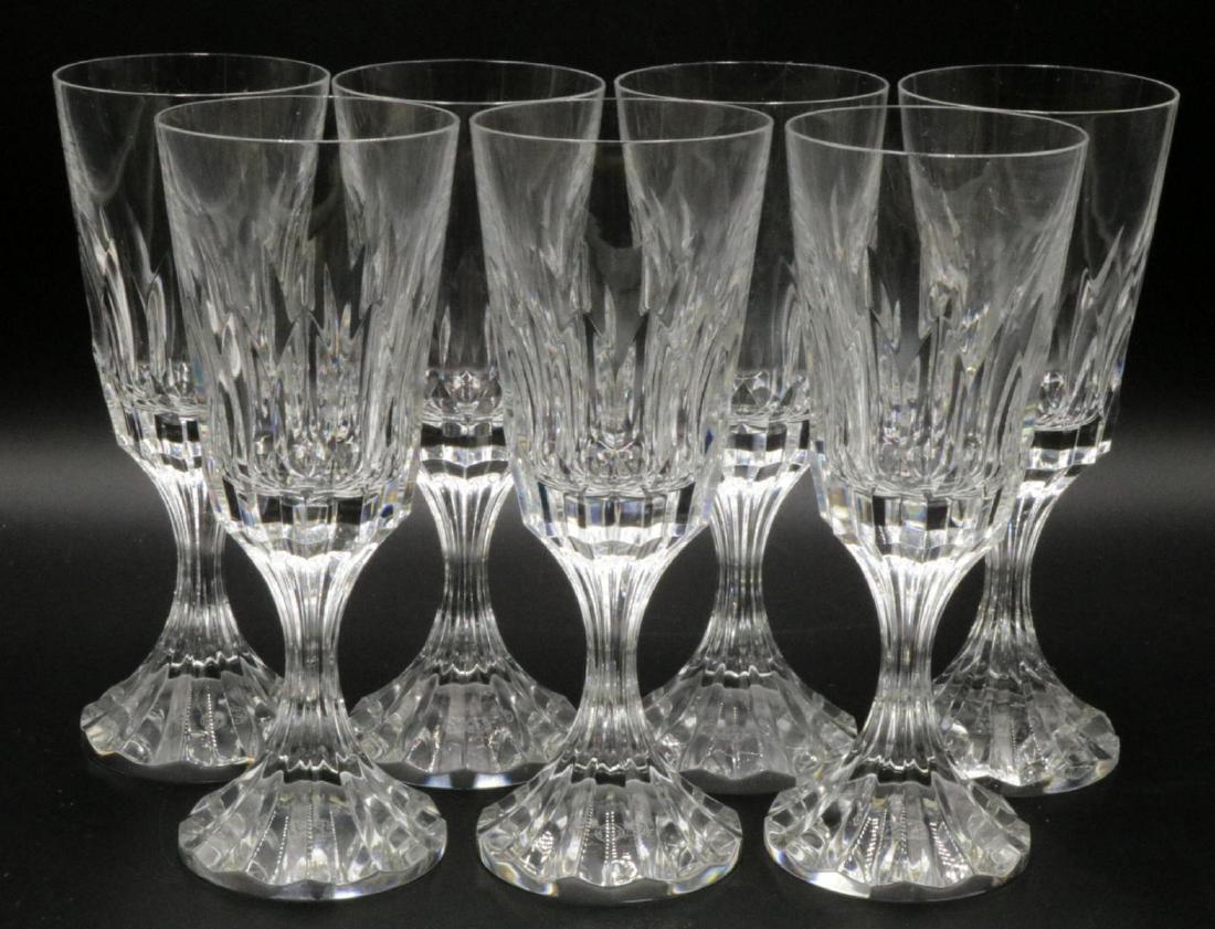 7 Pc. Baccarat "D' Assas" Crystal Wine Glasses: 7 Pc. Baccarat "D' Assas" Crystal Wine Stemware. Measures - 7 1/4" high x 2 3/4" diameter. Circa 1981, Discontinued 1991.