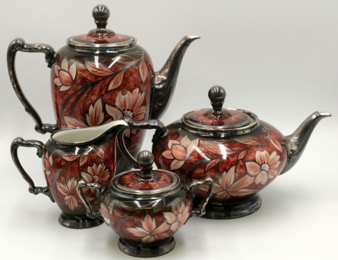 4 Pc. Heinrich & Co. Sterling Overlay Porcelain Tea Set (1 of 5)