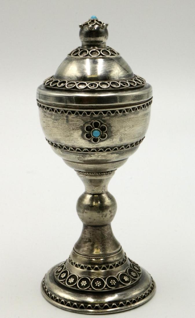 Stanetzky Judaica Sterling & Turquoise Incense Burner: Stanetzky Judaica Israel Sterling Silver & Turquoise Beaded Incense Burner. Measures - 5 1/8" high. Weight - 1.90 troy oz.