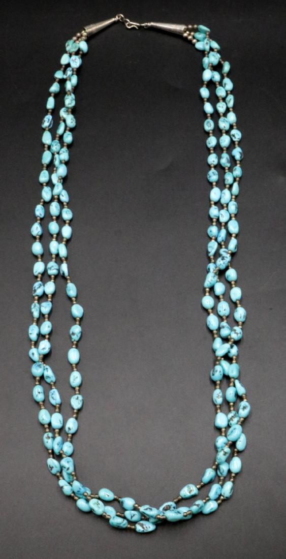 Beautiful 3-Strand Turquoise & Sterling Necklace (1 of 3)