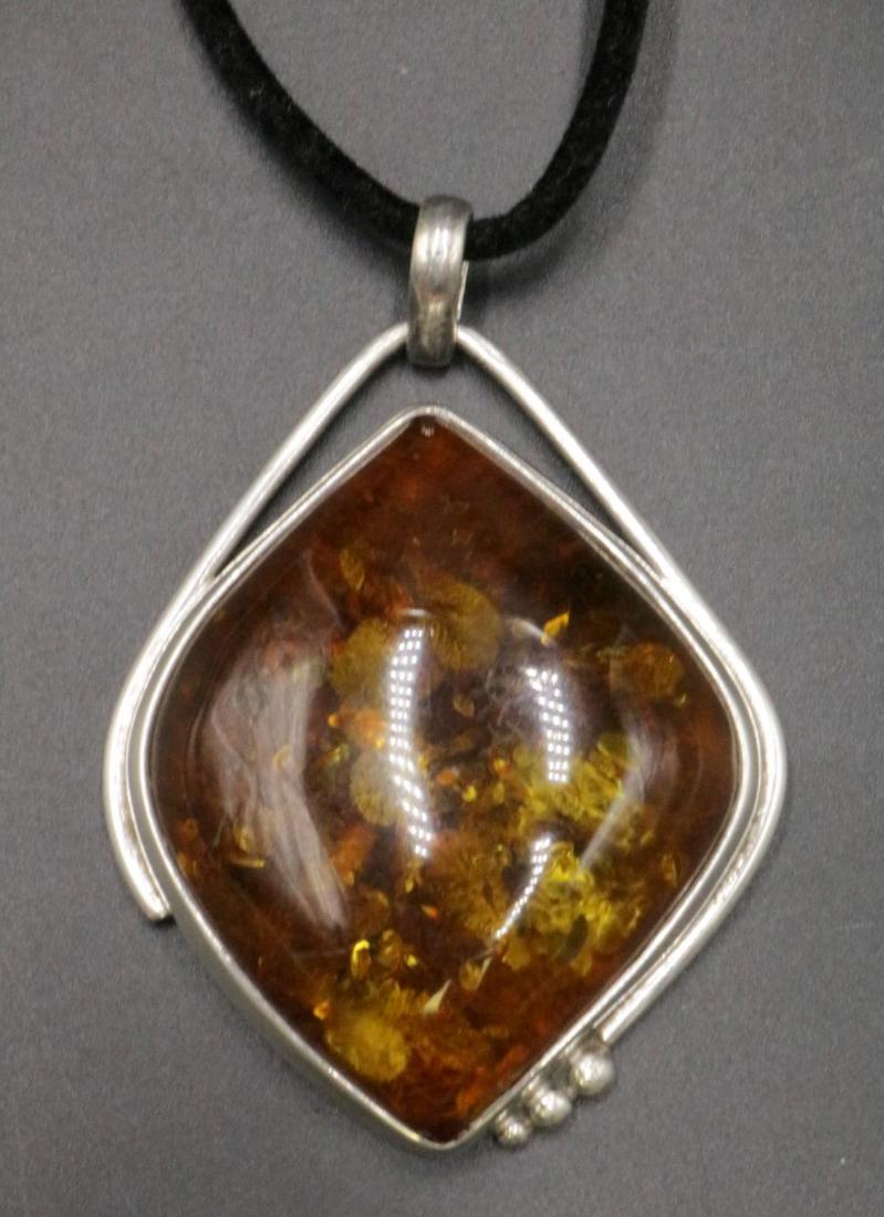 Sterling & Amber Pendant w/ Necklace (1 of 4)