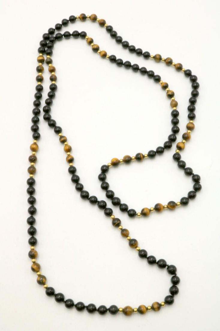 14Kt Tiger Eye & Black Onyx Beaded Necklace (1 of 2)