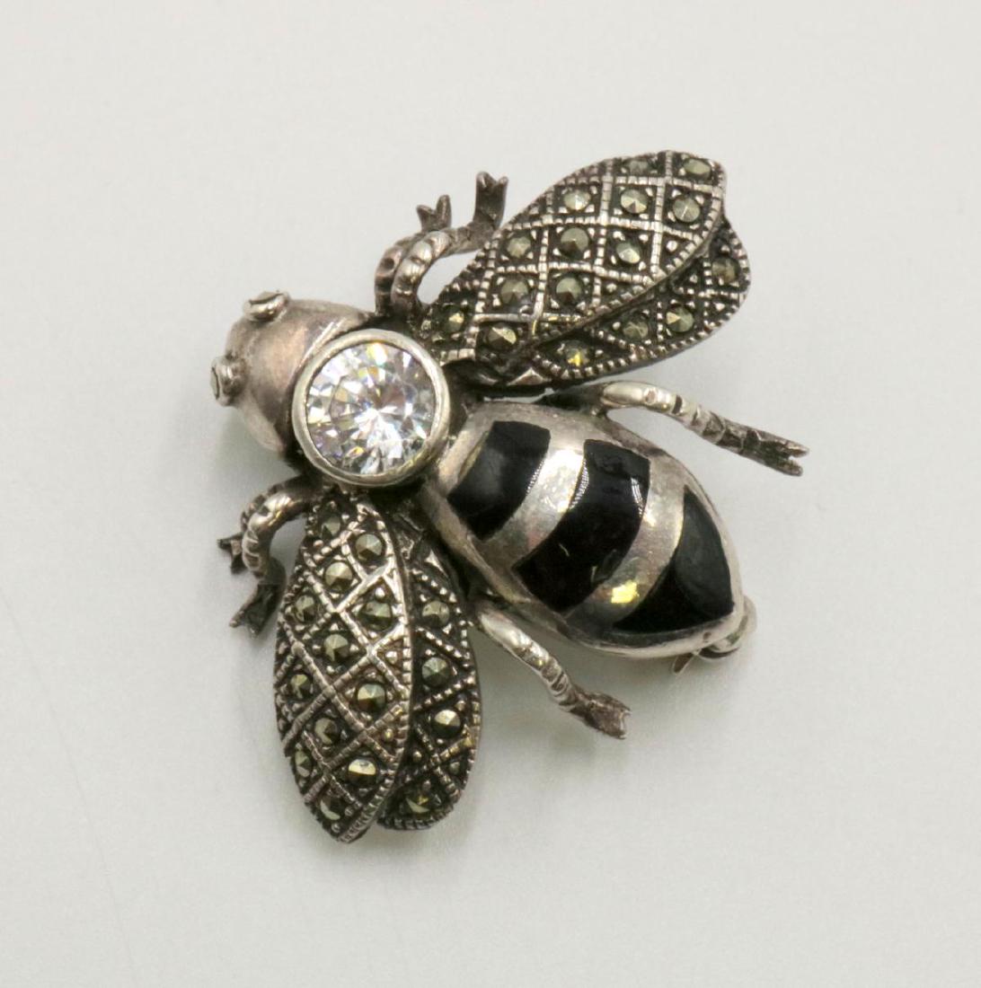 Sterling & Marcasite Bee Pin: Sterling Silver & Marcasite Bee Pin. Weight - 7.9 grams.