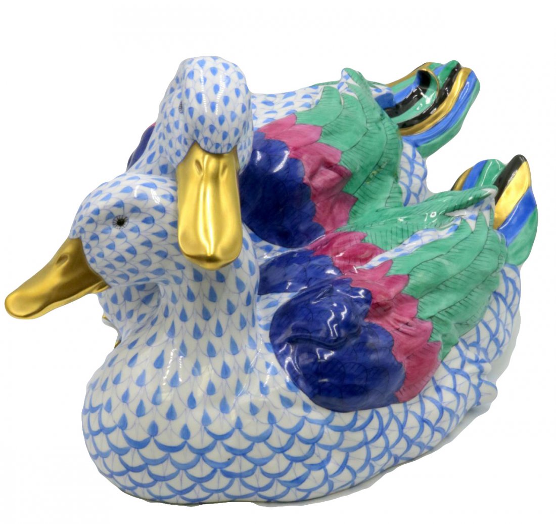Large Herend Hand Painted Porcelain Duck Group (1 of 8)