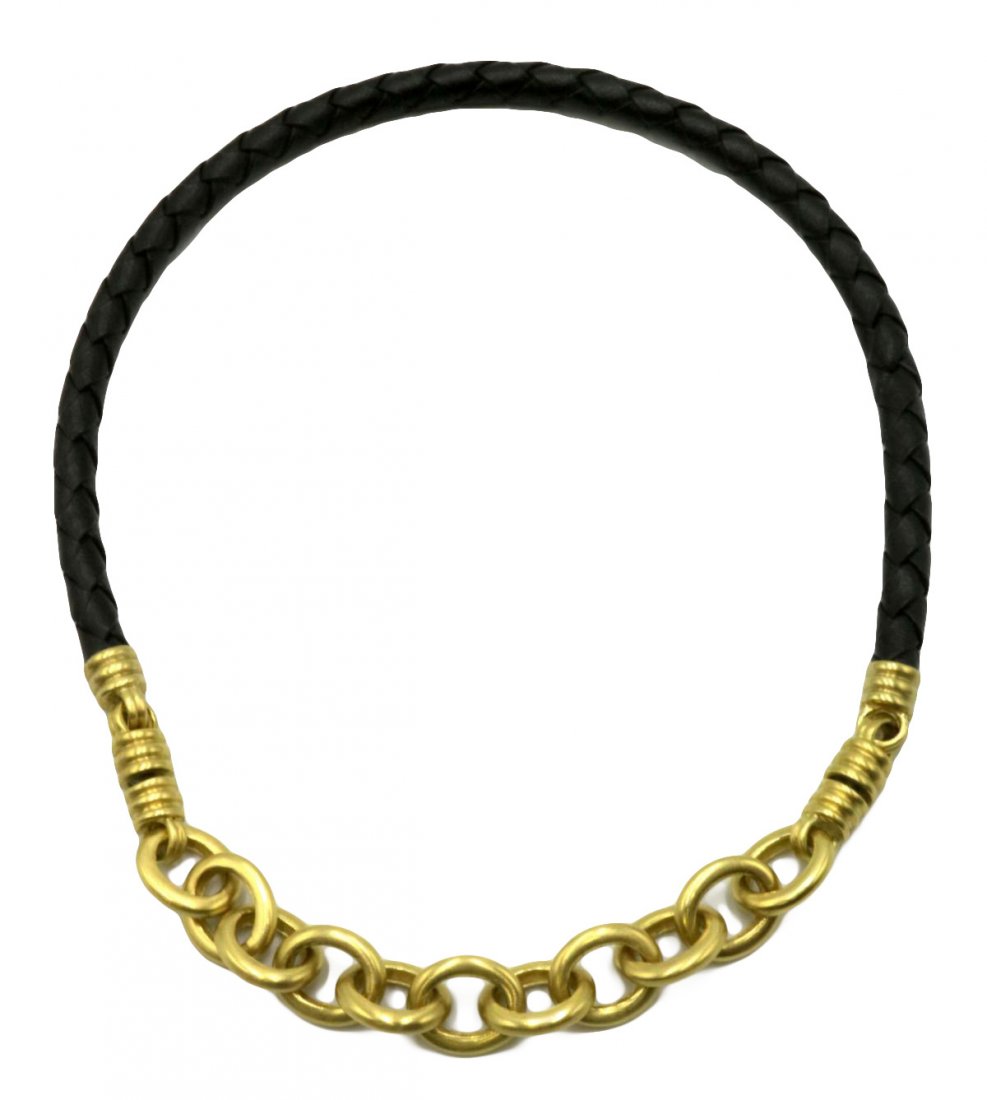 Judith Ripka 18Kt & Black Leather Necklace (1 of 3)