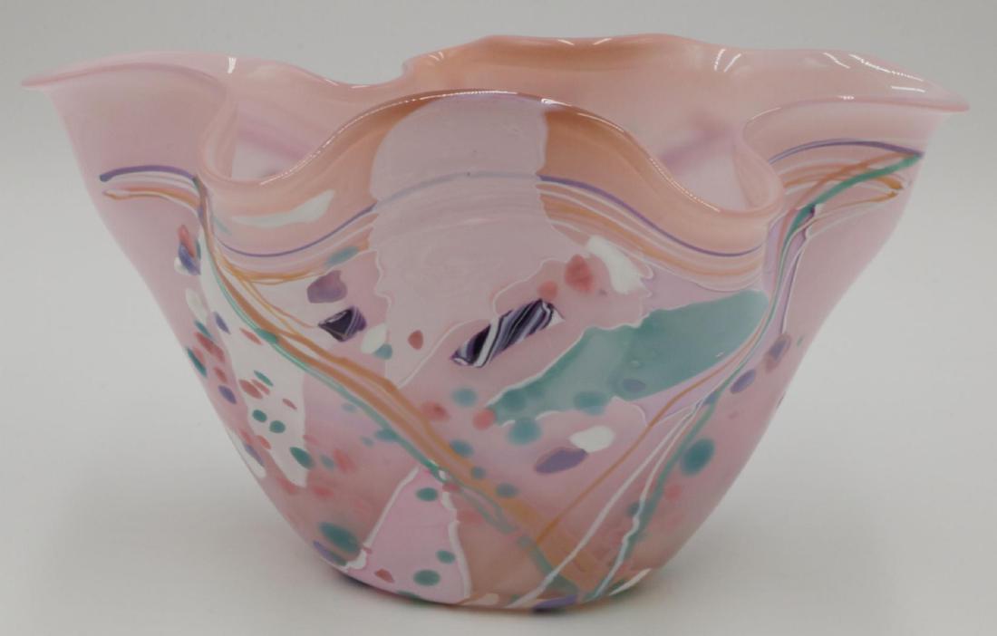 Signed Nelson Art Glass Vase: Signed Nelson Art Glass Vase. Measures - 5" high x 8 3/4" wide.