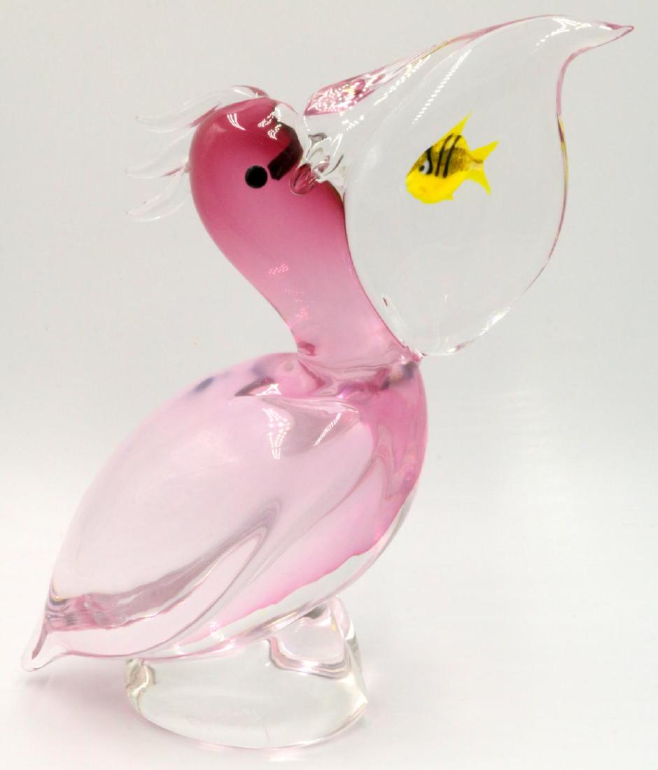 Elio Raffaeli Italian Murano Art Glass Pelican: Elio Raffaeli for Oggetti Italian Murano Art Glass Pelican. Depicting a pelican with a fish in its mouth. Measures - 9 3/4" high x 8 1/4" wide.