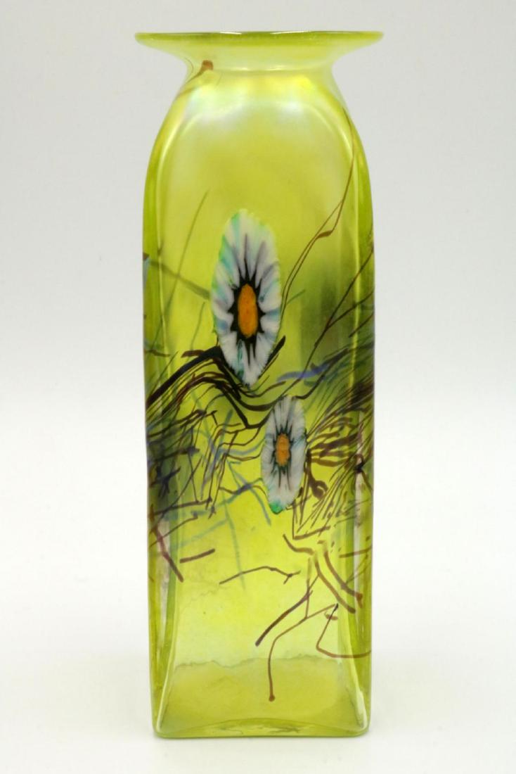 Signed HAT Iridescent Art Glass Vase