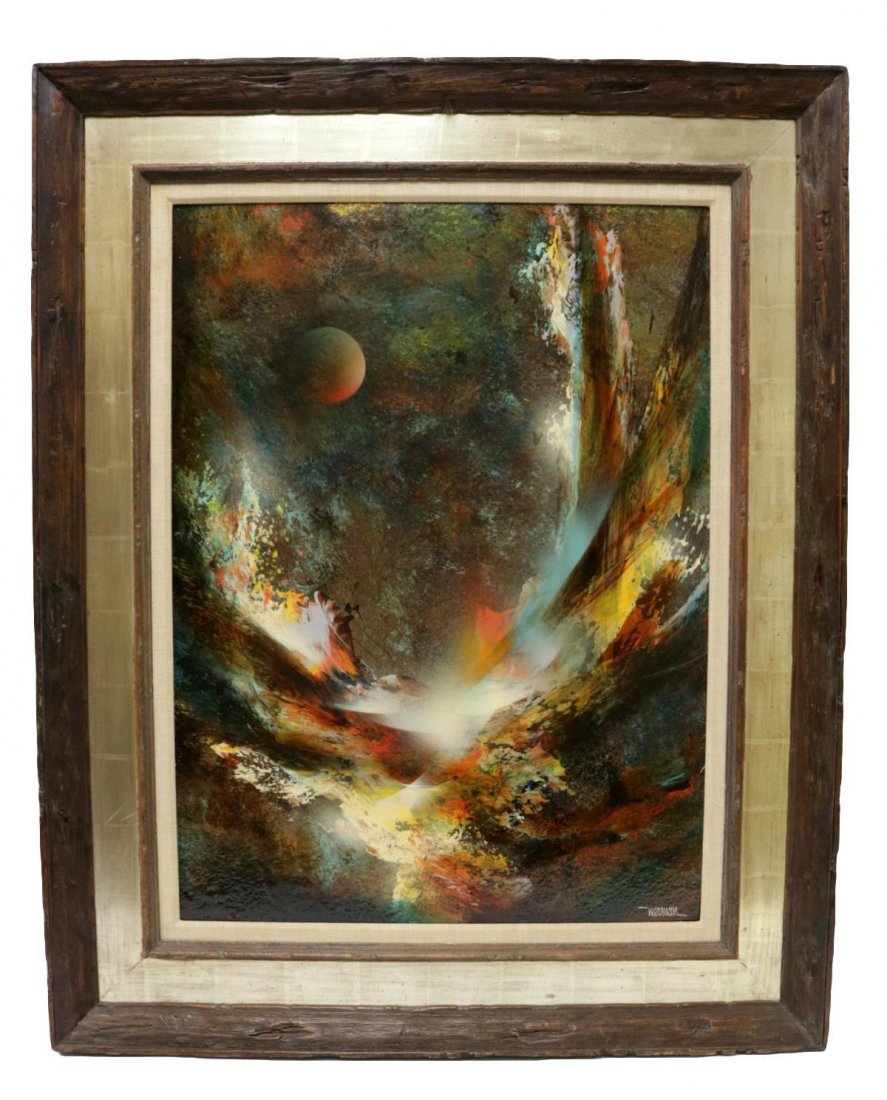 Leonardo Nierman "Influencia Solar" Acrylic on Masonite: Ethereal Leonardo Nierman (Mexican, b. 1932) "Influencia Solar" Acrylic Painting on Masonite, Framed. Signed lower right. Measures - 22 3/4" wide x 31" high. Total with frame - 34" wide x 41 3/4" high