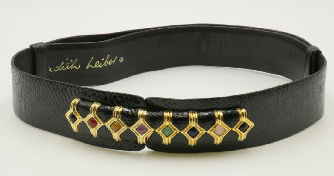 Judith Leiber Semi-Precious Stone Gold Tone Karung Belt: Judith Leiber Semi-Precious Stone Gold Tone Karung Belt. Measures - 36", goes down to 27".