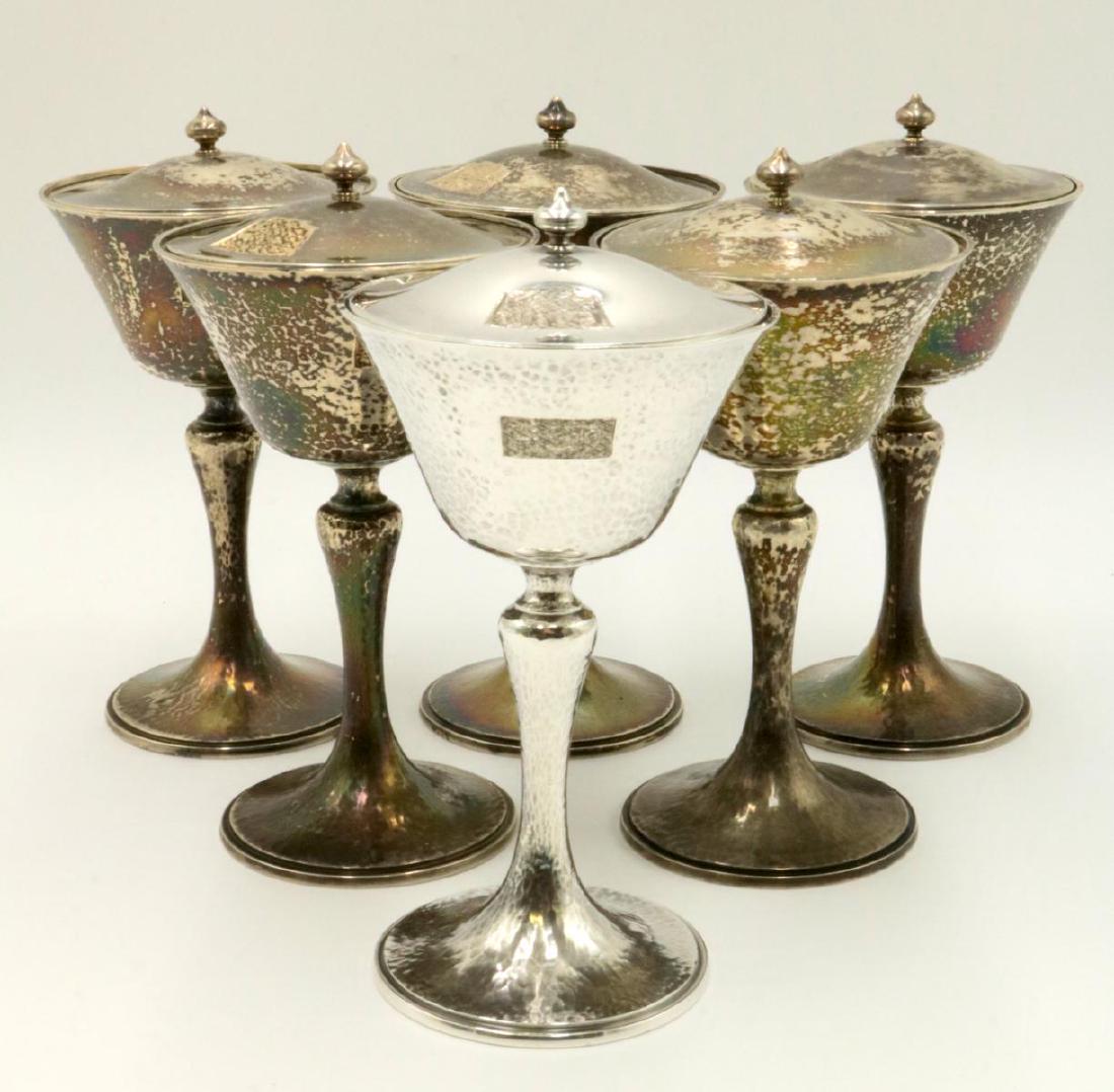 6 Pc. Whiting Mfg. Co. Sterling Covered Martini Glasses: 6 Pc. Art Deco Whiting Mfg. Co. Sterling Silver Covered Martini Glasses. Measures - 6" high x 3" across rim. Weight - 15.5 troy oz.