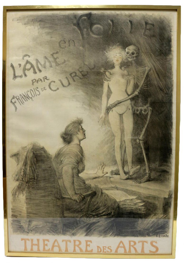 Antique Francois De Curel "The Soul in Folly" French: Antique Original Francois De Curel "The Soul in Folly" French Poster, circa 1919. Measures - 31 1/4" x 45 1/2" with frame.