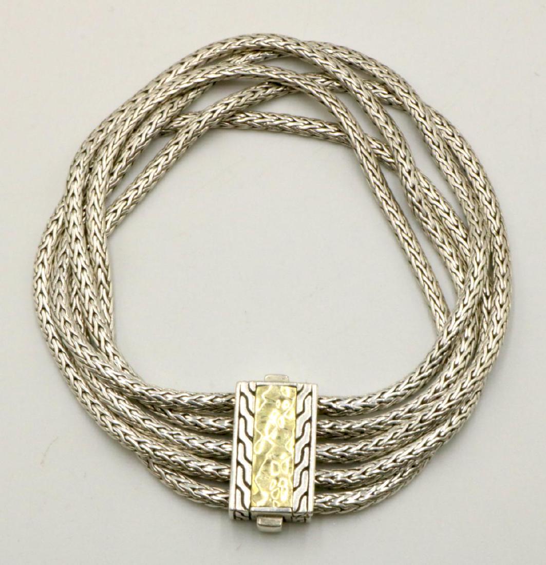 John Hardy 18Kt & Sterling 5-Strand Bracelet: John Hardy 18Kt Yellow Gold & Sterling Silver Bracelet. Measures - 5" long. Weight - 21.6 grams.