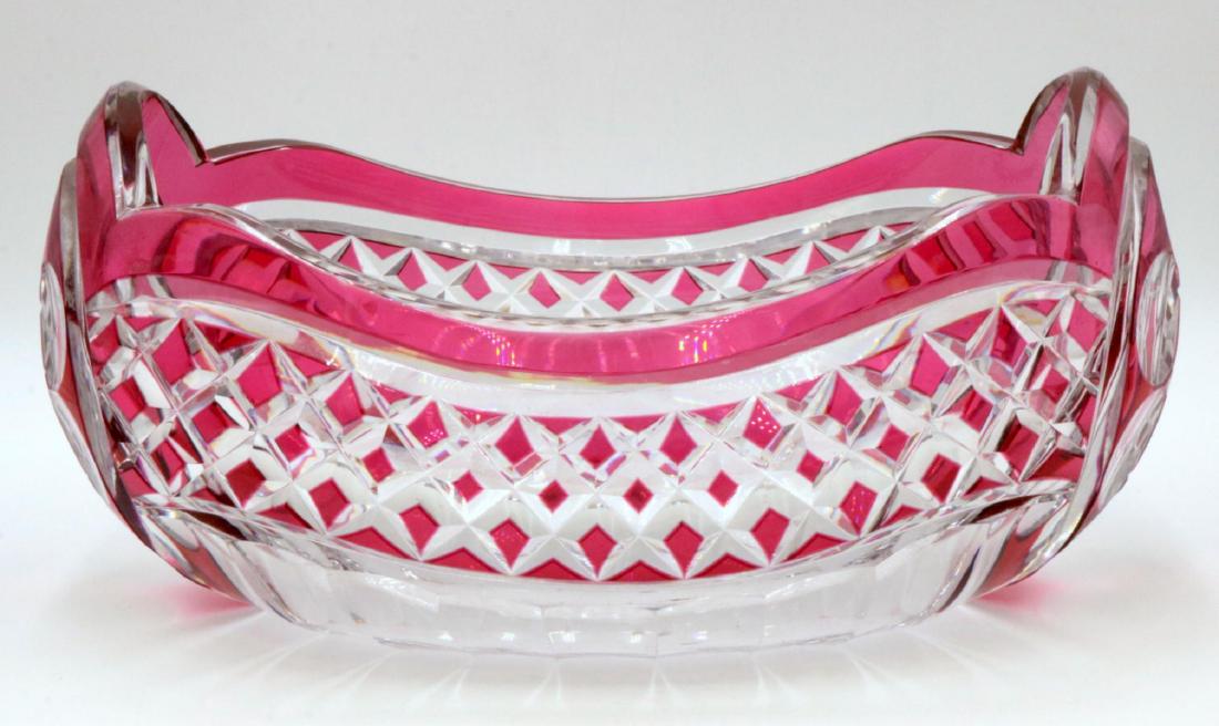 Heavy Val St. Lambert Ruby & Clear Crystal Centerbowl: Heavy Val St. Lambert Ruby & Clear Crystal Centerbowl. Measures - 6 1/4" high x 12 1/2" long.