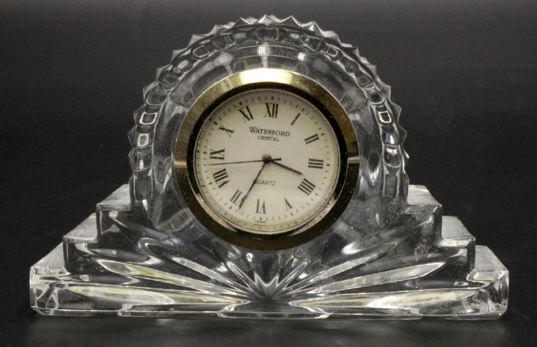 Waterford Crystal Desk Clock: Waterford Crystal Desk Clock. Measures - 4" wide.