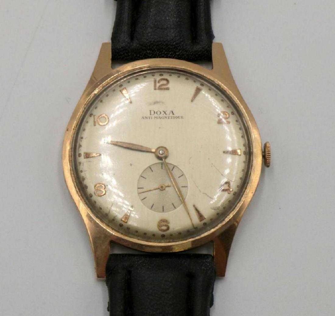 Doxa 14Kt Rose Gold Watch: Doxa 14Kt Rose Gold Large Size Watch, 1940's - 50's. Measures - 9 1/8" long.