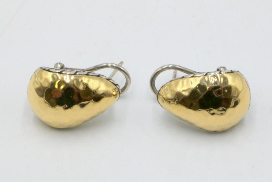 John Hardy 18Kt & Sterling Earrings: John Hardy 18Kt Yellow Gold & Sterling Silver Earrings. Measures - 7/8" long. Weight - 9.3 grams.
