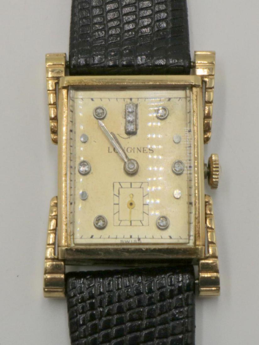 Longines Gold Plated & Leather Band Watch: Longines Gold Plated & Leather Band Watch. Measures - 9" long.
