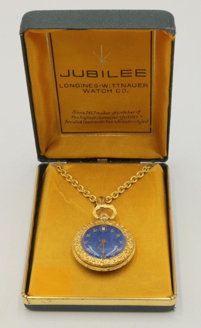 Jubilee Longines Wittnauer Watch Necklace w/ Box: Jubilee Longines Wittnauer Watch Necklace w/ Box. Measures - 30" long.