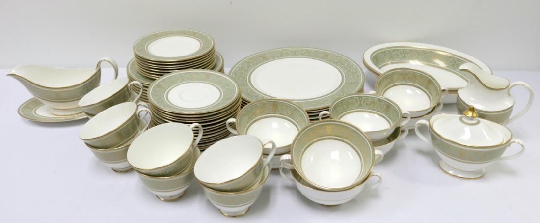 62 Pc. Royal Doulton "English Renaissance" China Set: 62 Pc. Royal Doulton "English Renaissance" Bone China Set. Service for 8, set contains 8 dinner plates, 8 bread and butter plates, 8 salad plates, 2 oval vegetable bowls, 1 creamer, 1 sugar, 1 gravy b
