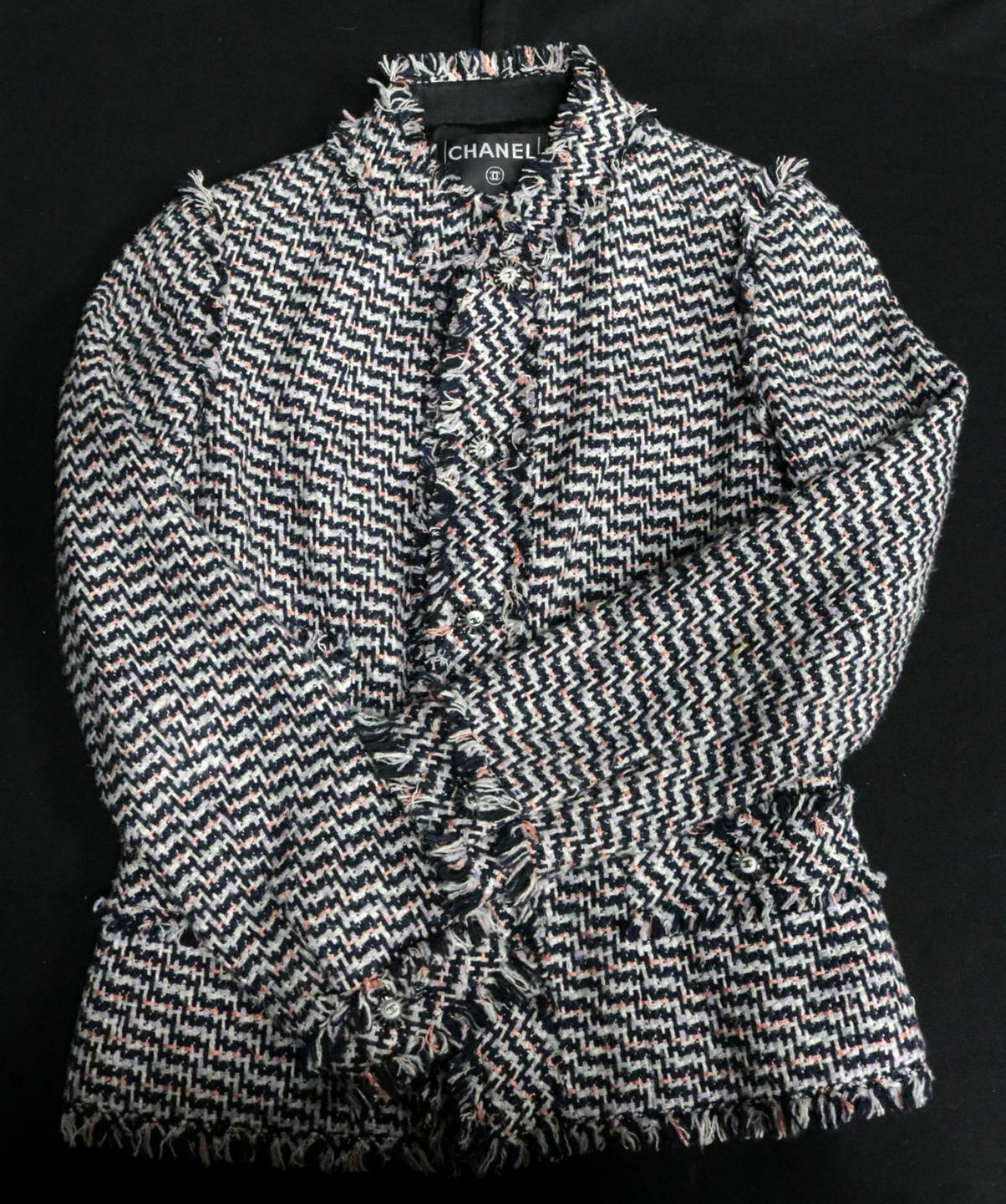 Chanel Classic Boucle Fringed Jacket: Chanel Classic Boucle Fringed Jacket, size 34.