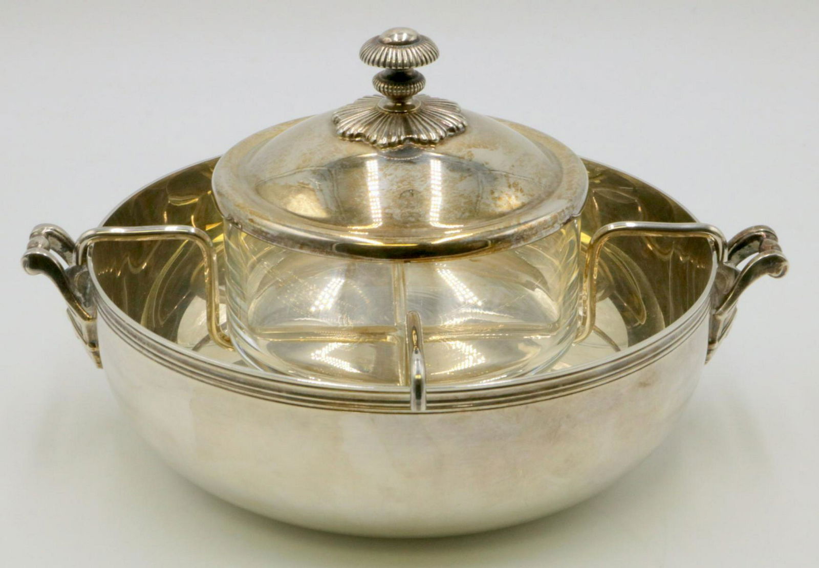 Christofle "Albi" Silver Plated Caviar Serving Set: Christofle "Albi" Silver Plated Caviar Serving Set. Measures - 5 1/4" high x 8 1/4" wide.