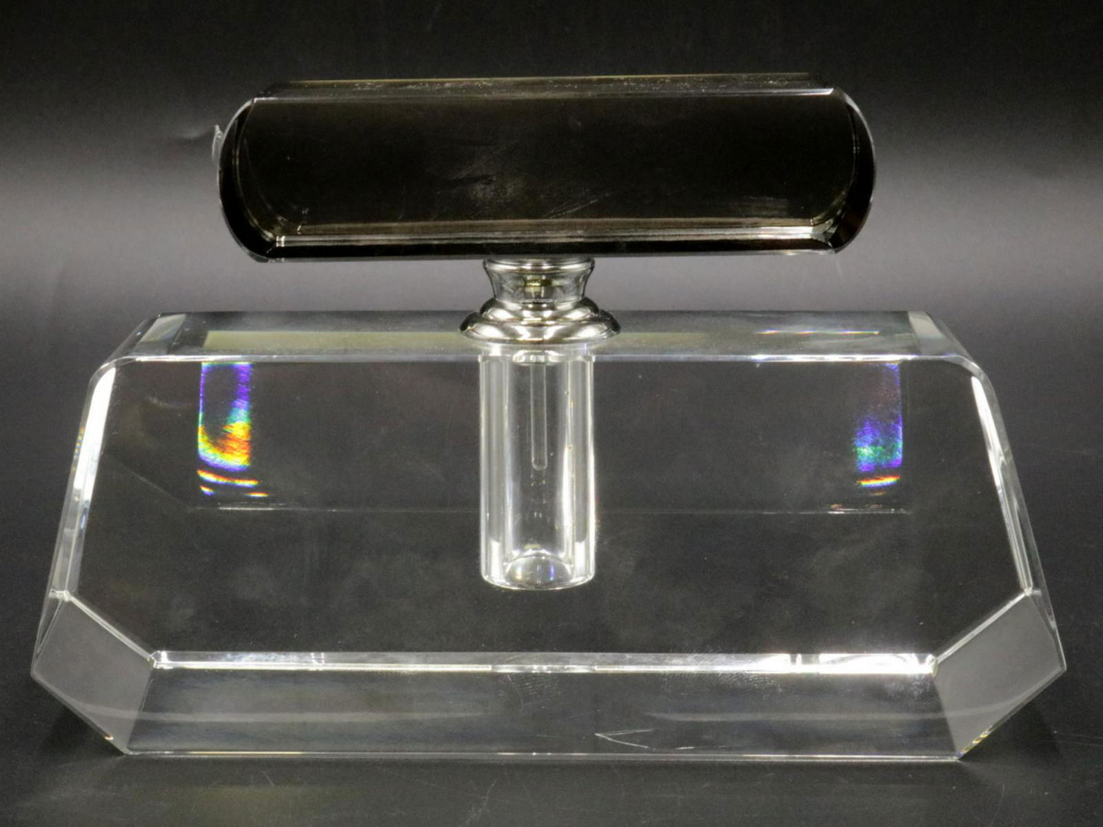 Heavy Contemporary Crystal Perfume Bottle: Heavy Contemporary Crystal Perfume Bottle. Measures - 4" high x 6 1/2" long.