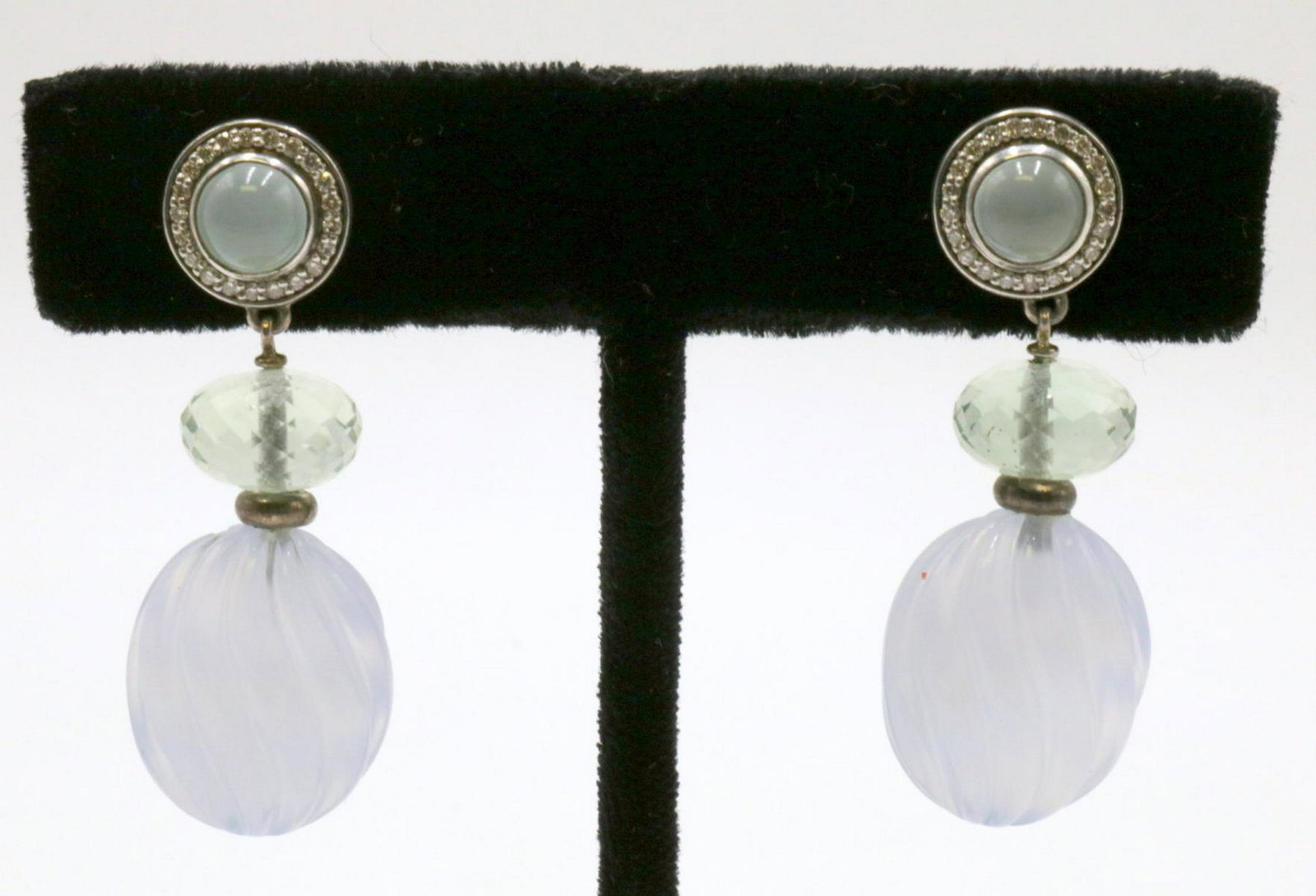 David Yurman Diamond & Moon Stone Sterling Earrings: David Yurman Diamond & Moon Stone Sterling Silver Earrings. Measures - 1 1/2" long. Weight - 13.1 grams.