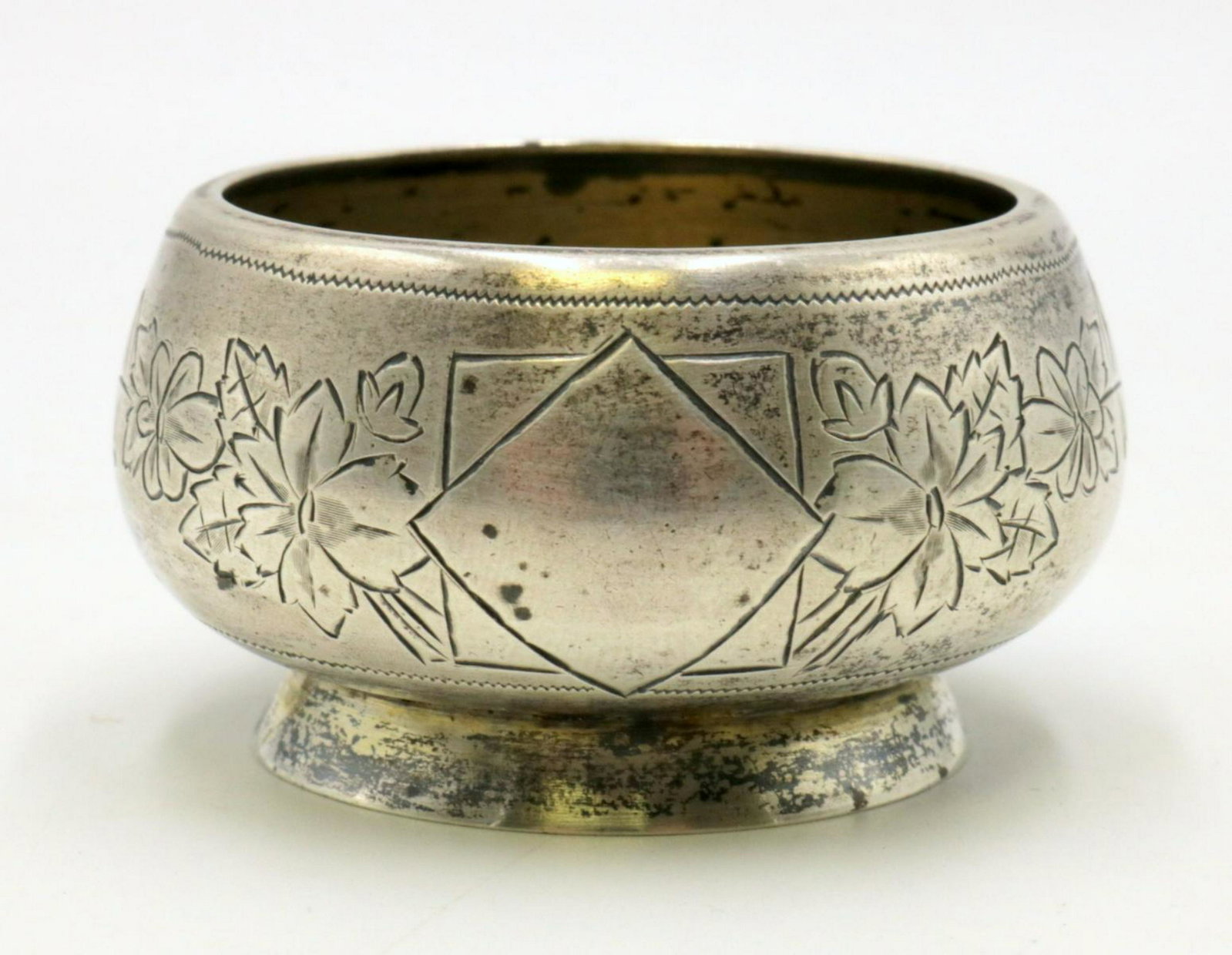 Antique Russian 84 Silver Salt Cellar: Antique Russian 84 Silver Salt Cellar. Measures - 2" diameter. Weight - 35.7 grams.