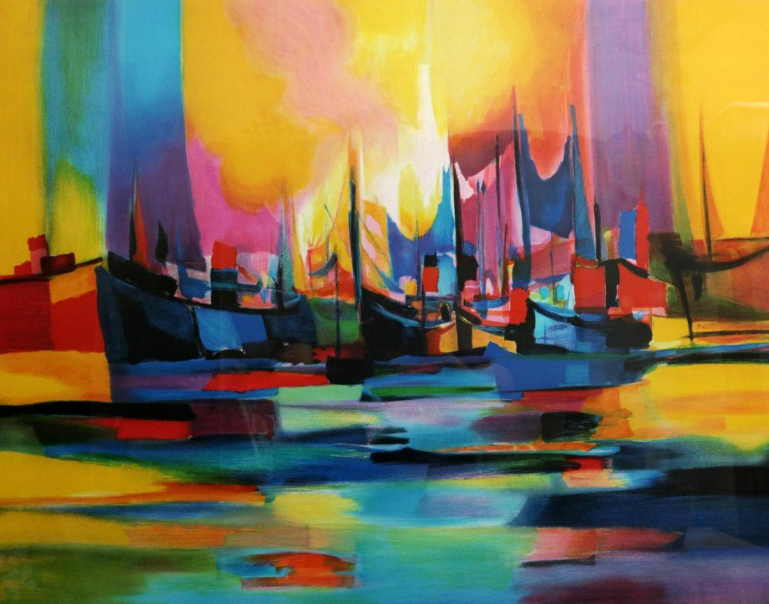 Marcel Mouly (French. 1918-2008) Lithograph: Marcel Mouly (French. 1918-2008) Limited Edition Framed Lithograph. Numbered #81/300. Measures total with frame - 39" high x 46 1/2" wide. Signed in pencil lower right.