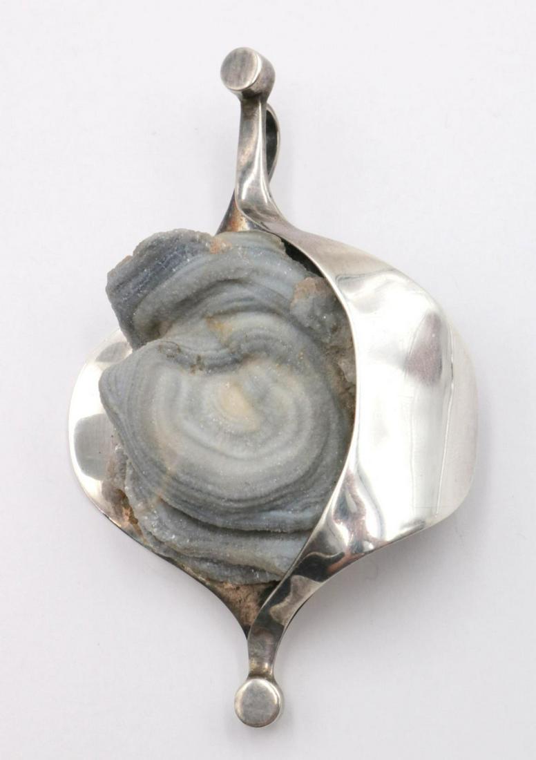 Norway Sterling Silver & Drusy Pendant: Norway Sterling Silver & Drusy Pendant. Measures - 4" long. Weight - 49.7 grams.