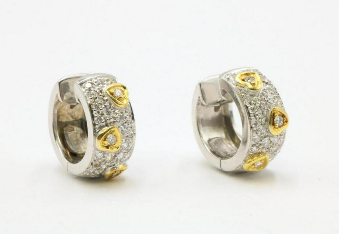 Chimento 18Kt Two-Tone Diamond Huggie Earrings: Chimento 18Kt Two-Tone (Yellow Gold & White Gold) Diamond Huggie Heart Earrings. Weight - 7.3 dwt.
