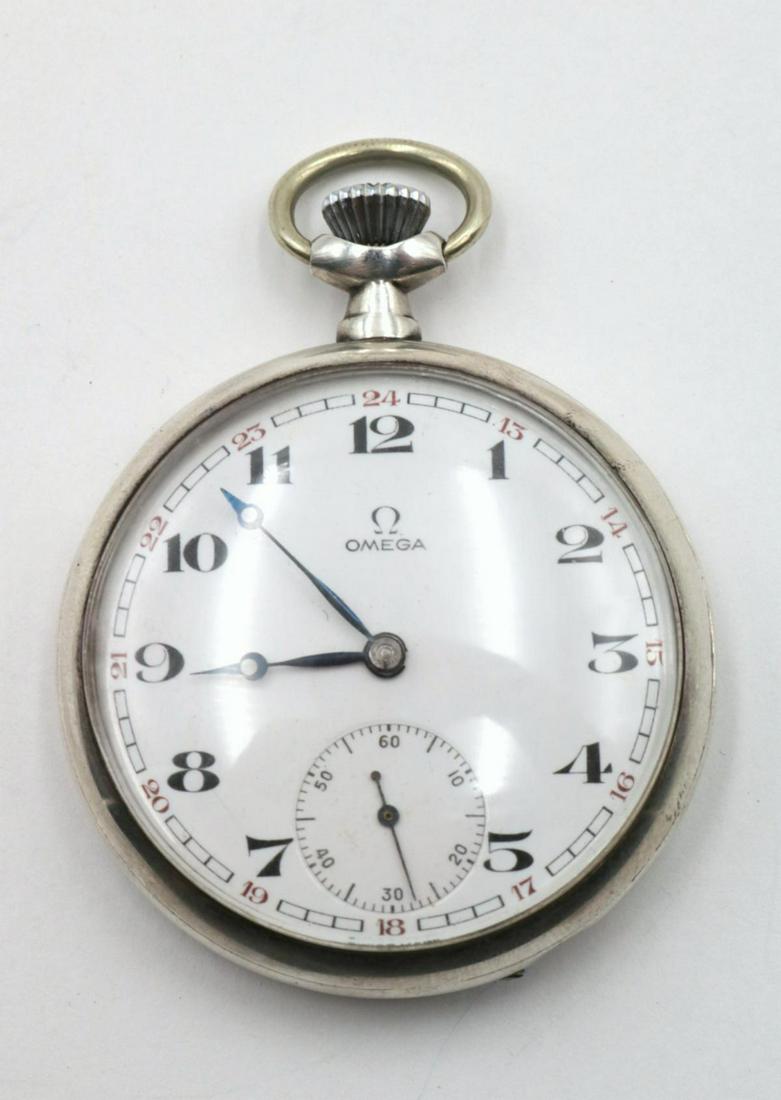 Antique Omega Sterling Silver Pocket Watch: Antique Omega Sterling Silver Pocket Watch, 1924. Weight - 73.7 grams.