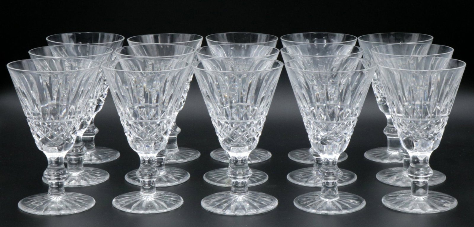 15 Pc. Waterford "Tramore" Crystal Claret Wine Glasses: 15 Pc. Waterford "Tramore" Crystal Claret Wine Glasses. Measures - 5 1/4" high.
